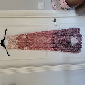 FREE PEOPLE MAXI DRESS ROSES LACE HIGH LOW SIZE 4